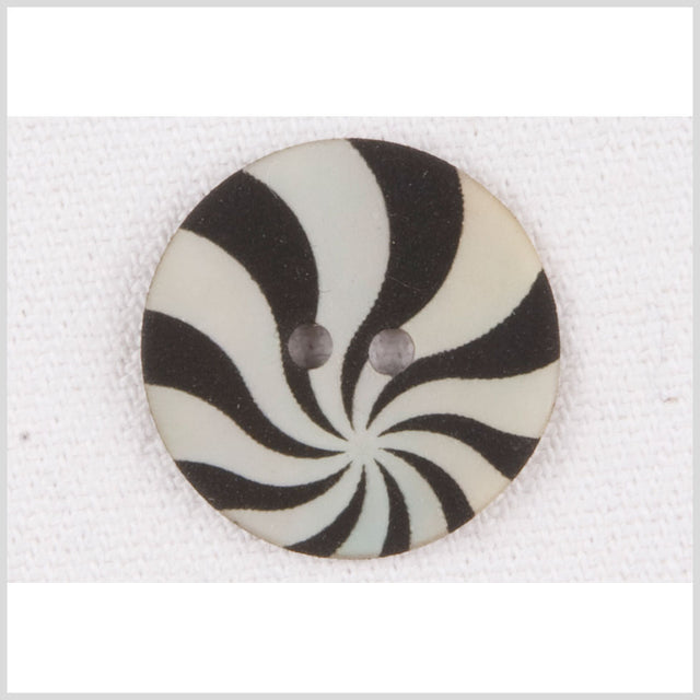 Natural Shell 2-Hole Button - 28L/18mm - Ivory and Black Radiating Swirl