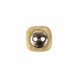 Square Plastic and Metal 2-Hole Button - 24L/15mm - Light Beige Striated with Metal Holes