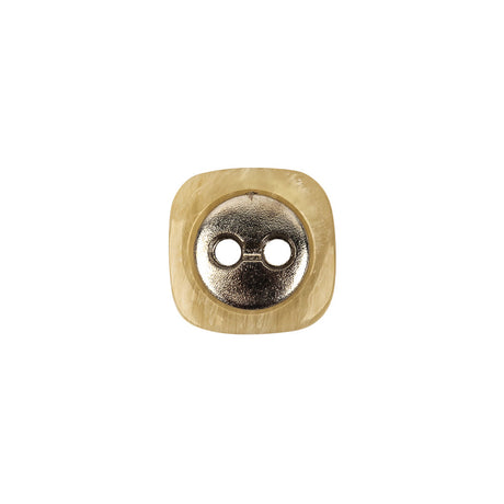 Square Plastic and Metal 2-Hole Button - 24L/15mm - Light Beige Striated with Metal Holes
