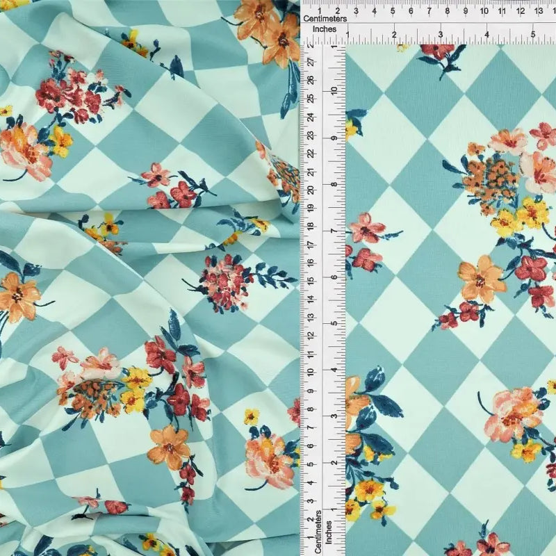 1 Yard DTY Argyle Floral Flower Print Stretch Knit Fabric 58/60 Inch Wide