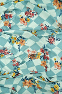 1 Yard DTY Argyle Floral Knit Fabric, Sage Light Stretch Flower Print 58/60" Wide