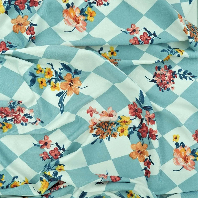 1 Yard Sage Light Argyle Floral DTY Knit Fabric Soft Stretch 58/60 Inch Wide