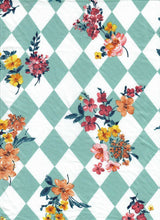 1 Yard Sage Light Argyle Floral DTY Knit Fabric Soft Stretch 58/60 Inches Wide