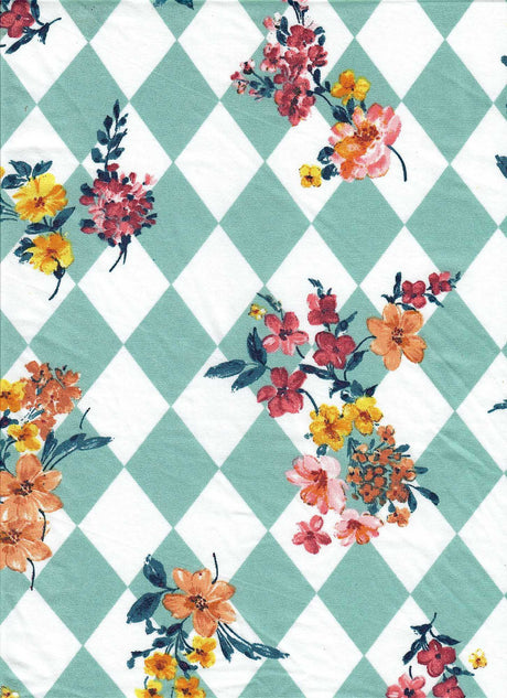 1 Yard Sage Light Argyle Floral DTY Knit Fabric Soft Stretch 58/60 Inch Wide