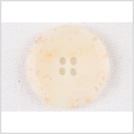 Plastic 4-Hole Button - 28L/18mm - Matte Ivory, Beige and Orange Confetti Spots Dish Shaped