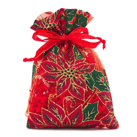 Red Poinsettias Sheer Fabric Bag 4” x 6” for Holiday Gifts