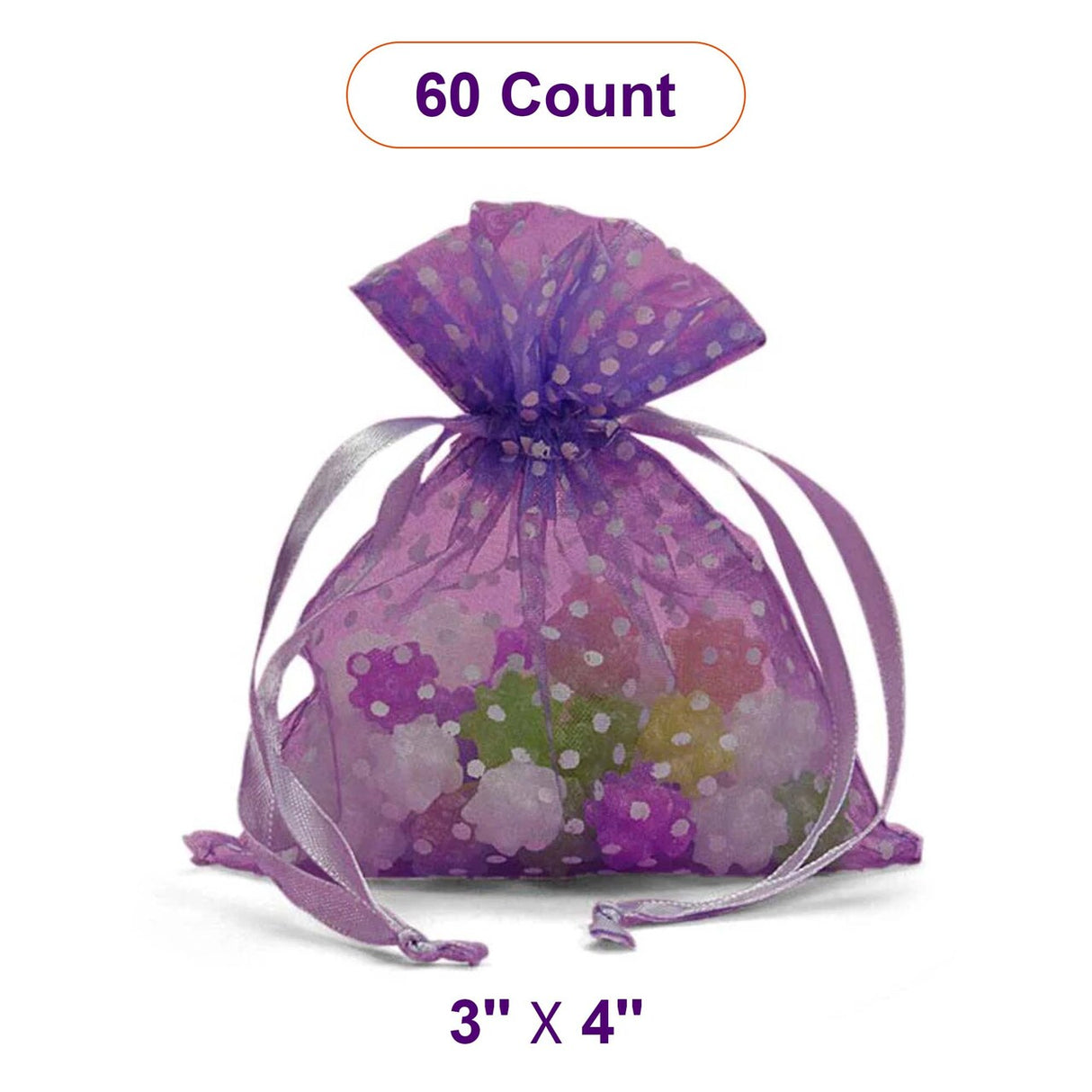 Polka Dot Organza Bags 3 '' x 4 '' Purple Color 30 EACH / PACKAGE