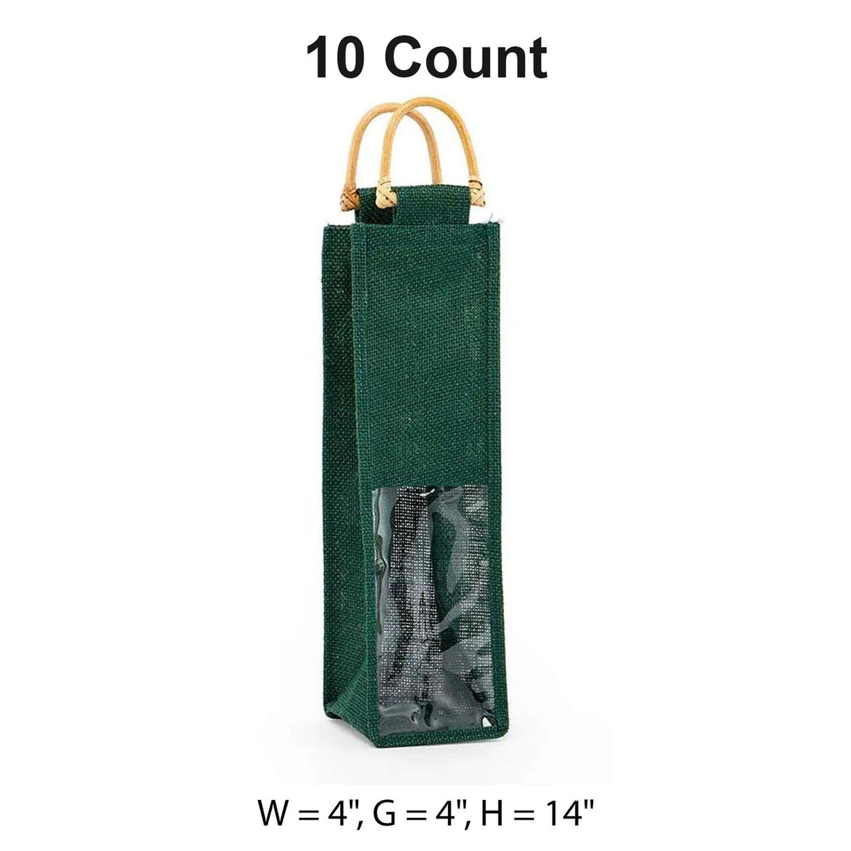 Jute Wine Bags with Wooden Handles 4 '' X 4 '' X 14 '' Forest