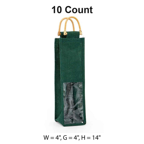 Jute Wine Bags with Wooden Handles 4 '' X 4 '' X 14 '' Forest