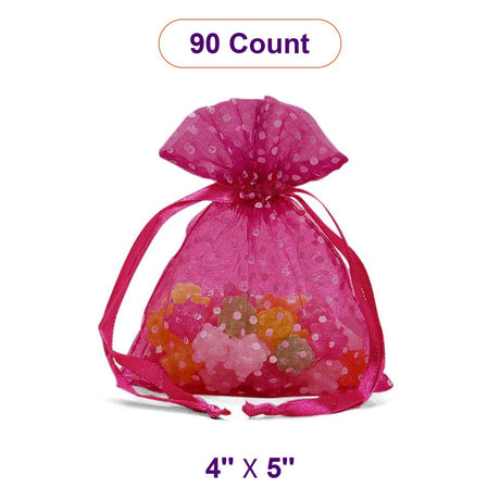 Polka Dot Organza Bags 4 '' x 5 '' Hot Pink Color 30 EACH / PACKAGE