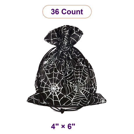 Spider Web Fabric Bags 4 '' x 6 '' Black / Silver Satin Color 12 EACH / PACKAGE