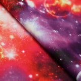 Galaxy Polyester Spandex Fabric - Pink, Blue, Multi, Sparkly Galaxy Print, 58/60" Width, 200 GSM (1 Yard)