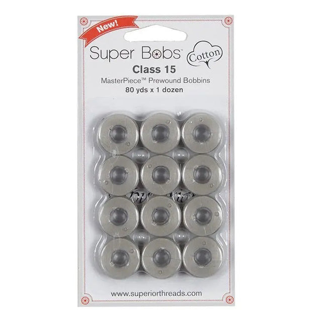 Cotton Pre-Wound Bobbins Granite Class 15 12 Pack