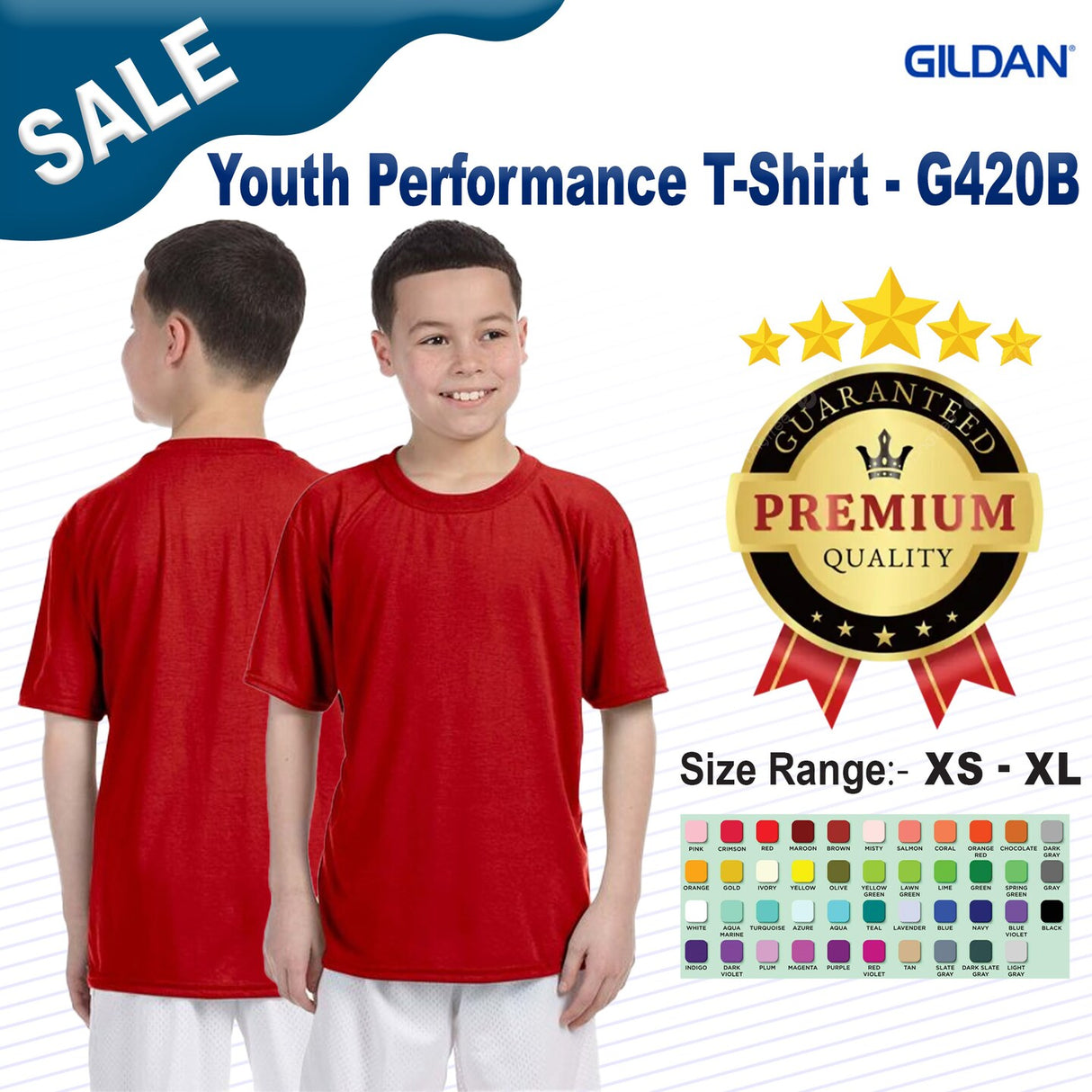 Gildan® Youth Performance Crewneck Short Sleeve T-Shirt