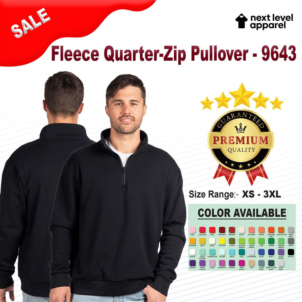 Next Level® Fleece Quarter-Zip Long Sleeve Pullover