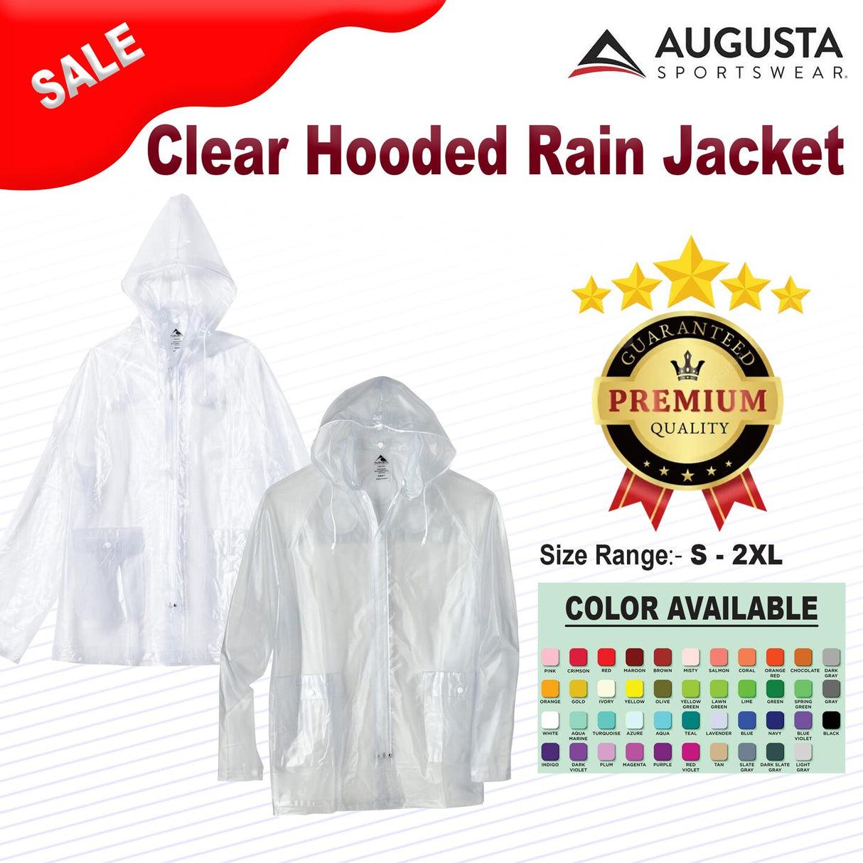 Augusta Sportswear® Clear Hooded Rain Jacket