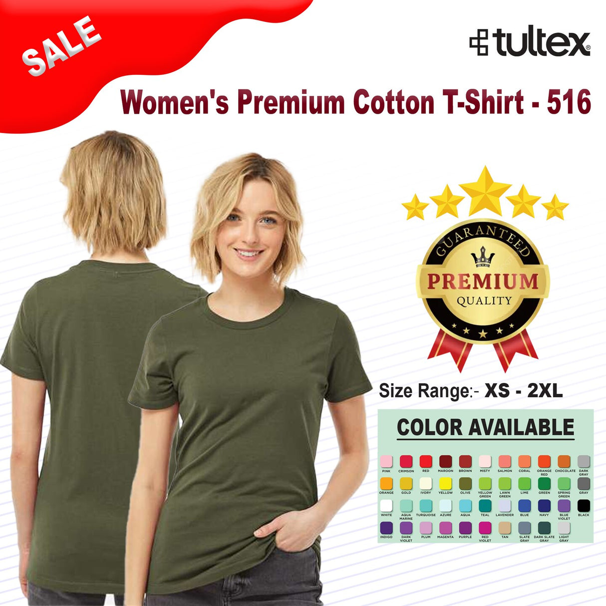 Tultex® Women's Premium Cotton Crew Neck Short Sleeve T-Shirt