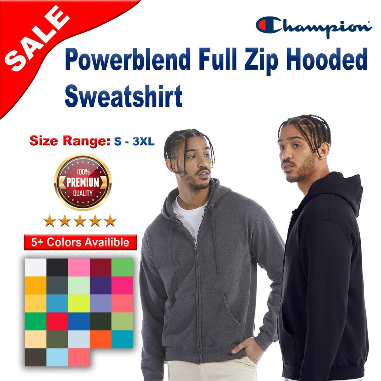 Champion® Powerblend Full-Zip Hooded Sweatshirt