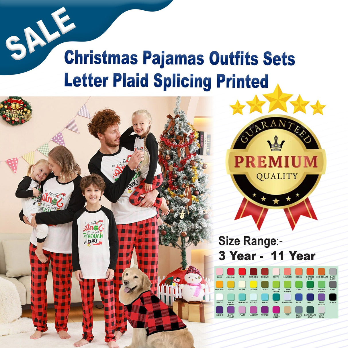 Christmas Pajamas Outfits Sets Letter Plaid Splicing Printed