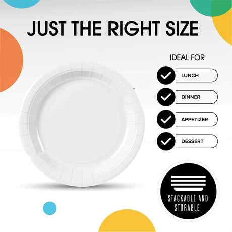 50 Count White Paper Plates 9 Inch Durable Disposable Dinner Plates for Events and Parties