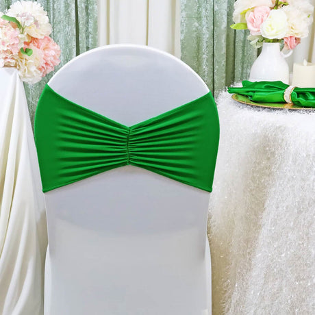 10 Pieces Emerald Green Ruffled Spandex Chair Bands for Vibrant Event Decor 8x13 inches