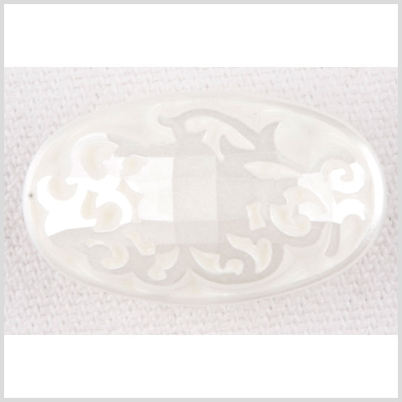 Oval-Shaped Plastic Shank Back Button - 24L/15mm - Pearly Off White Ornate Engravings