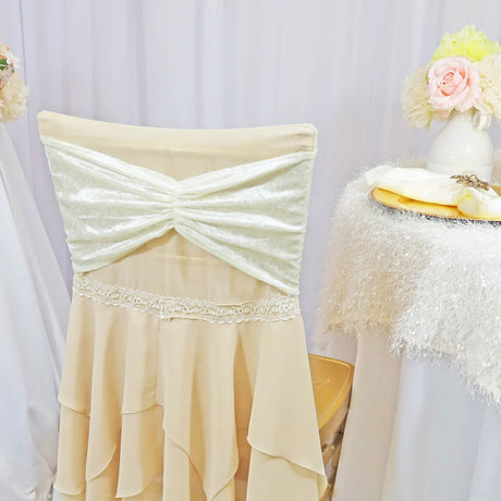 10 Pieces Ivory Ruffled Ice Crushed Velvet Chair Bands for Luxurious Event Decor 8 x 13 inches