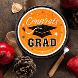 25 Count Orange Way to Go Grad Disposable Paper Dessert Plates 7 1/4 Inch Party Plates