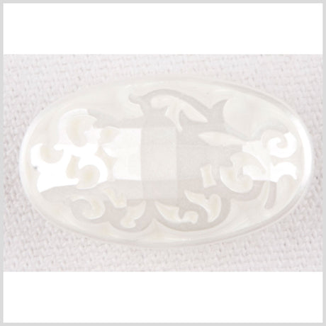 Oval-Shaped Plastic Shank Back Button - 40L/25.5mm - Pearly Off White Ornate Engravings