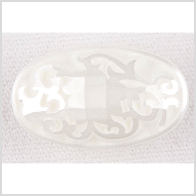Oval-Shaped Plastic Shank Back Button - 40L/25.5mm - Pearly Off White Ornate Engravings