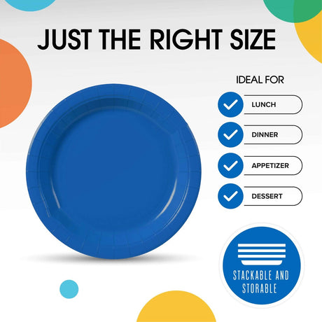 50 Count Dark Blue Paper Plates Durable Disposable Elegant Party Plates For Events 7"