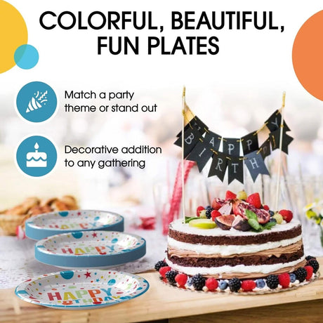 50 Count Birthday Print Paper Plates 7 Inch Disposable Party Celebrations