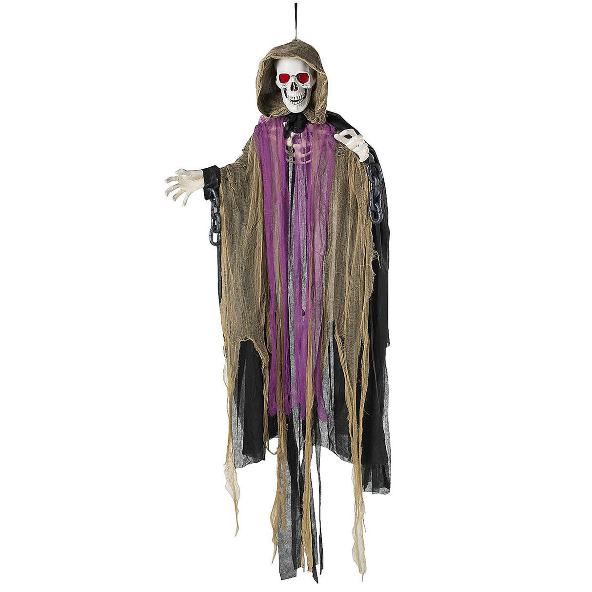6 Feet Light Up Skeletal Reaper in Gray Robes Halloween Hanging Decoration