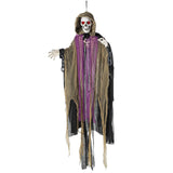 6 Feet Light Up Skeletal Reaper in Gray Robes Halloween Hanging Decoration