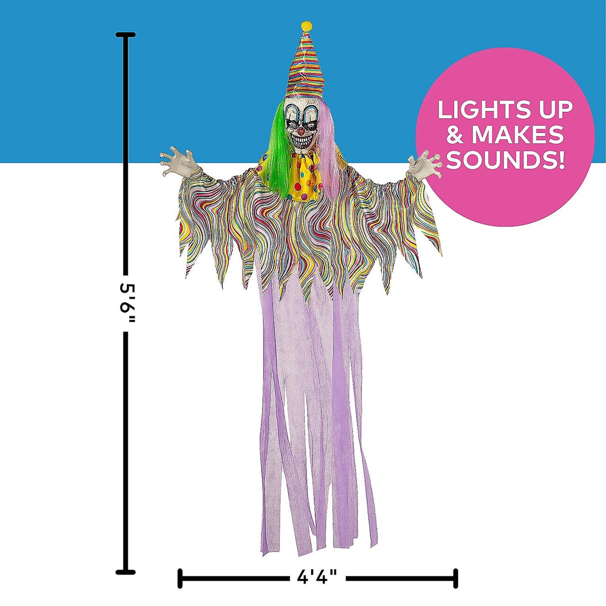 66 3/4" Light Up Hanging Clown with Sounds Halloween Decoration