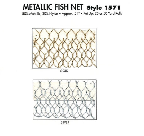 Metallic Fish Net Metallic Polyester Nylon Fabric - Shimmer, 54" Width (1 Yard)