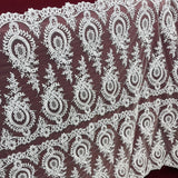1 Yard Corded Bridal Lace Fabric Embroidered on 100% Polyester Net