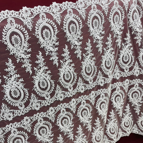 Corded Bridal Lace Fabric - Embroidered On 100 Percent Polyester Net Mesh, 48" Wide (1 Yard)