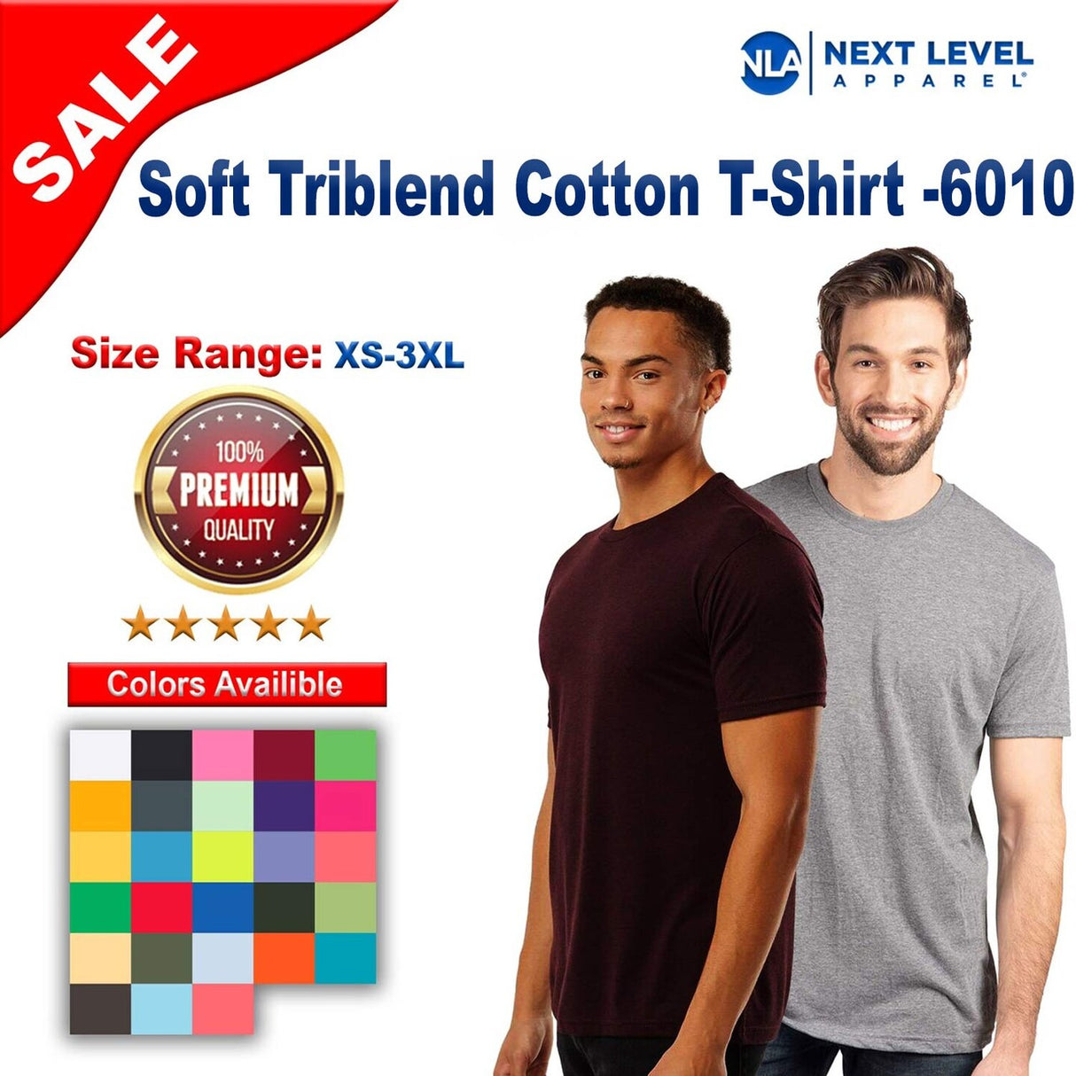 Next Level® Soft Triblend Crewneck Sort Sleeve Cotton T-Shirt