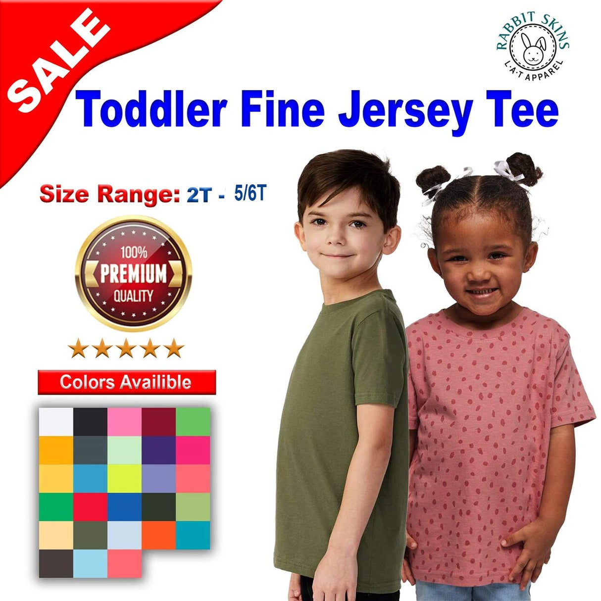 RADYAN® Toddler Fine Jersey Crew Neck Short Sleeve Tee - 3321
