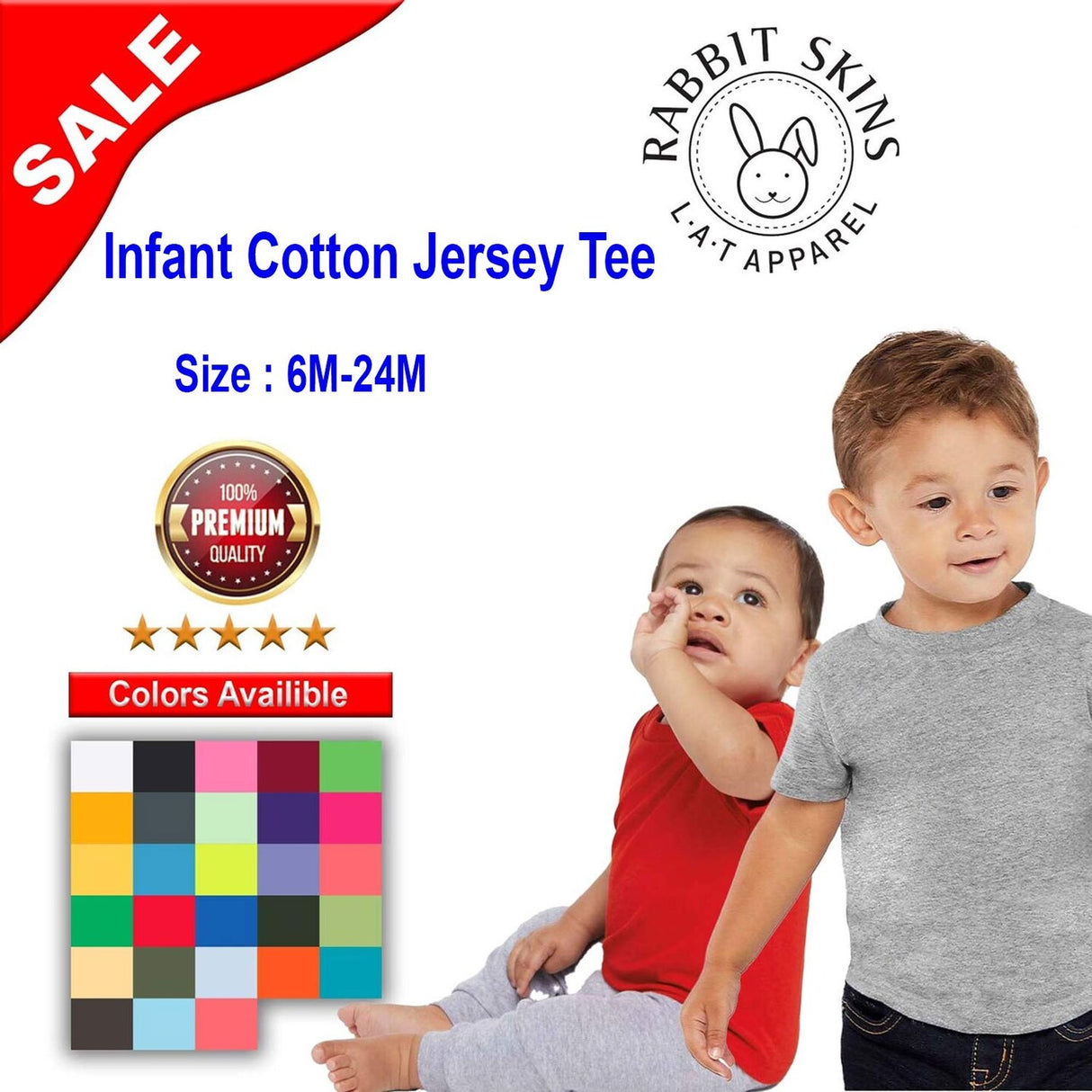 RADYAN® Infant Short Sleeve Crewneck Cotton Jersey Tee - 3401
