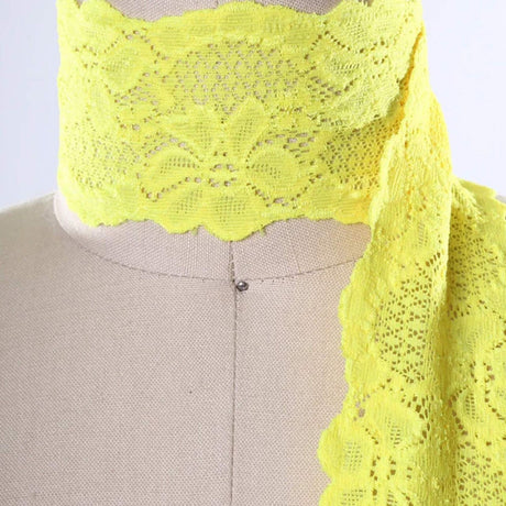2 Yards Bright Yellow Wide Stretch Lace Trim 2.5" Floral Elastic for Lingerie, Sewing & Crafts