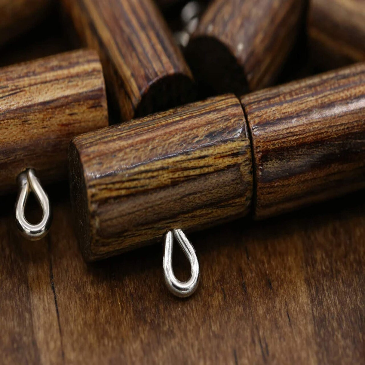 4 Brown Wooden Plastic Toggle Buttons with Metal Loop – 3/4" (19mm) Hook Style