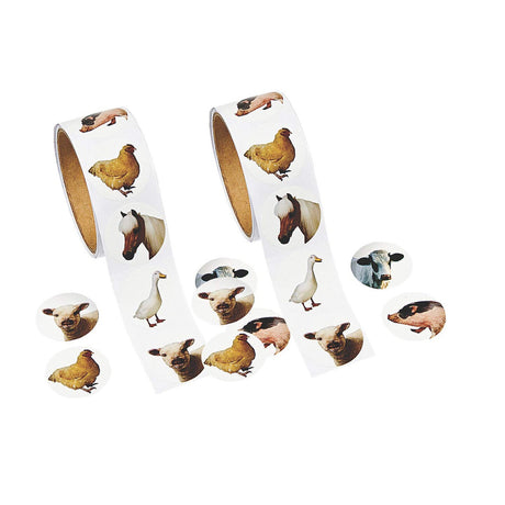 1 1/2" Realistic Farm Animal Photo Paper Sticker Roll 100 Pc