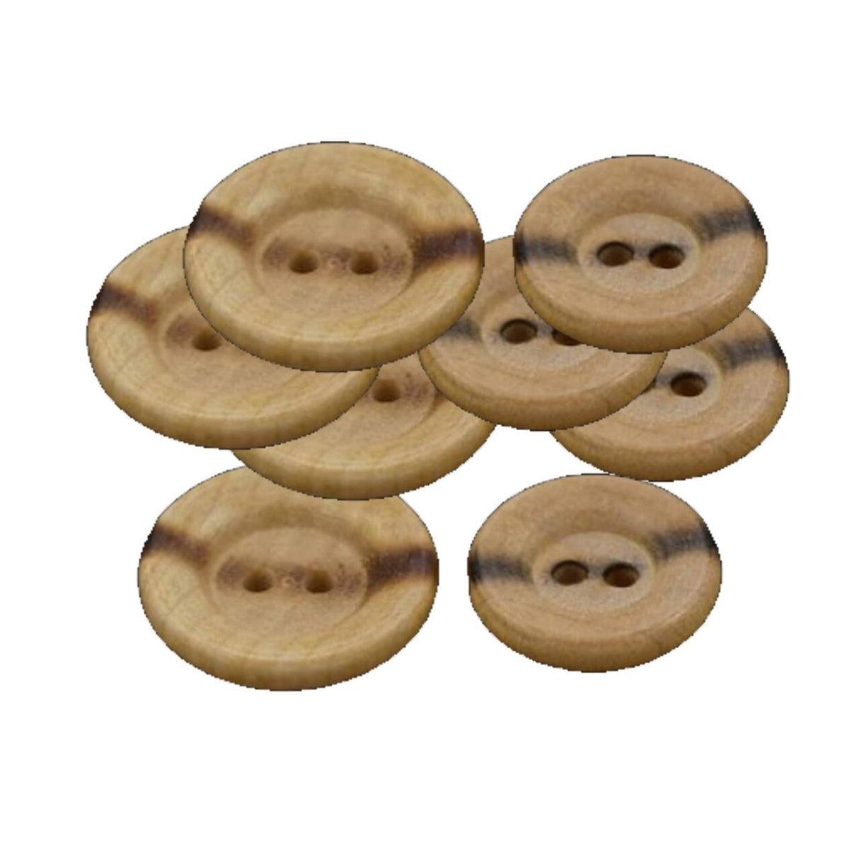 12 Wooden Burnt Center Flat Buttons Two-Hole Wood Shop, 23mm (15/16") Large Size