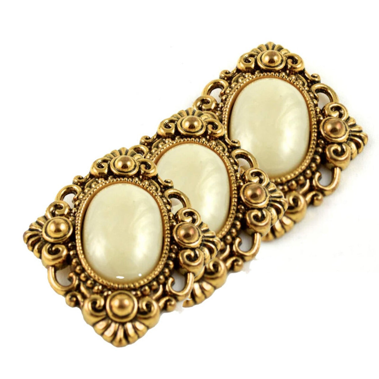 1.75" x 1.5" Small Gothic Antique Gold Ivory Cameo Pendant