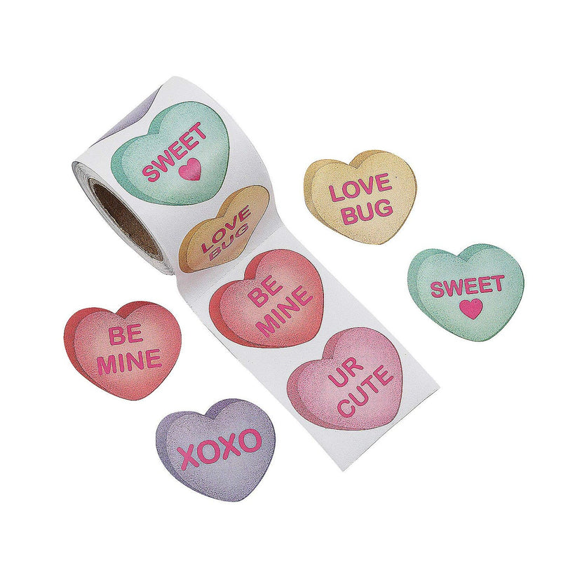 1 1/2" Valentine’s Day Conversation Heart Paper Sticker Roll 100 Pc