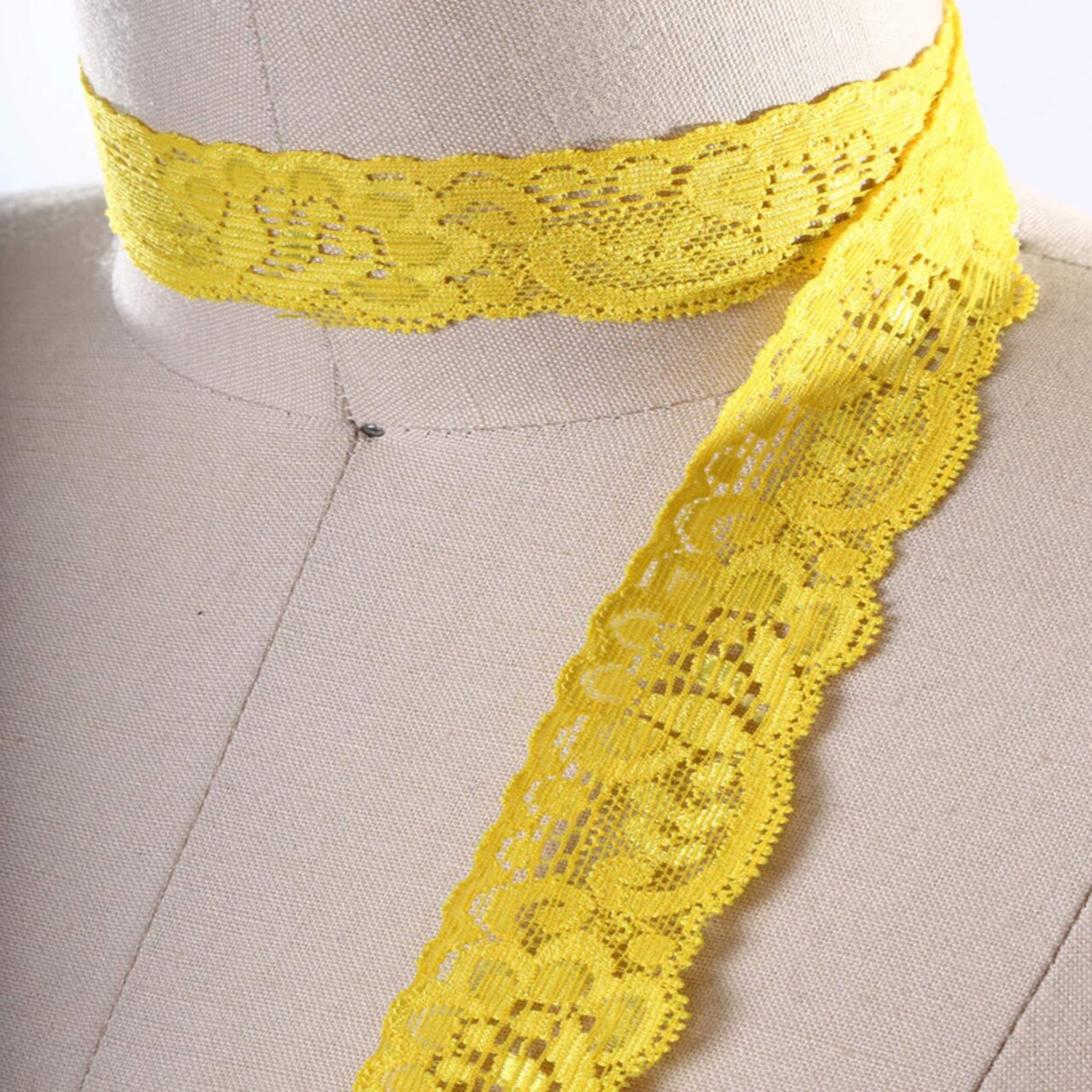 2 Yards Bright Yellow Stretch Lace Trim 1" Narrow Floral Elastic for Lingerie, Crafts & Sewing