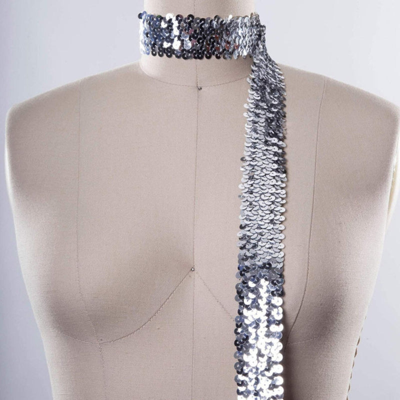 1 Yard 1.5" Stylish Silver Stretch Sequin Trim