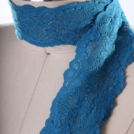2 Yards Middle Sky BlueWide Stretch Lace Trim 2.5" Floral Elastic for Lingerie, Sewing & Crafts